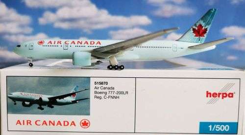Herpa Wings, Air Canada 515870  B777-200LR Reg#C-FNND  1/1:500 Scale Diecast Model