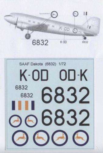MAV Decals, MAV720154, SAAF Dakota 6832 Springbok, Decals,  1/72 Scale