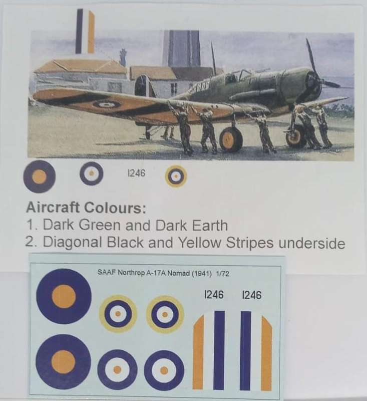 MAV Decals,  SAAF Northrop A-17A Nomad 1941 Decals, 1/72 Scale