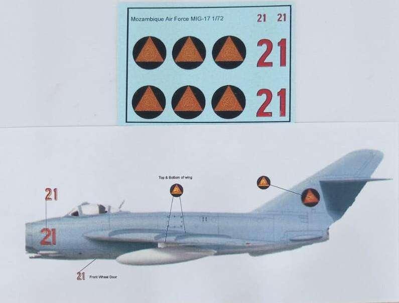 MAV Decals, Mozambique Air Force MIG-17 Decals, 1/72 Scale