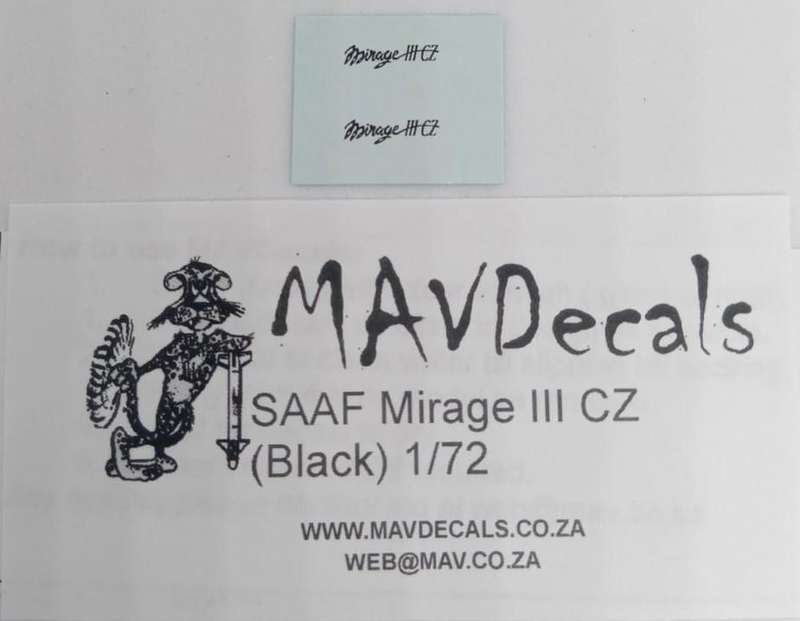 MAV Decals, MAV720122,  SAAF Mirage III RZ Logo - Black Decals, 1/72 Scale