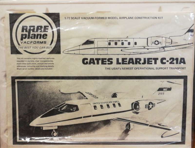 Rare Plane, Gates Learjet C-21A Construction Kit Vacforms 1:72 Scale  NO CANOPY IN BAG
