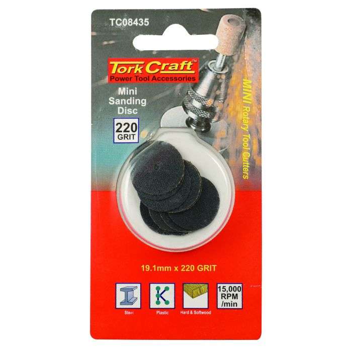 Tork Craft  Power Tools Accessories, Mini Sanding Disc 19.1mm x 220 Grit TC08435