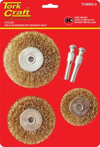 Tork Craft, 3 Piece Circular Wire Brushes w Separate Shaft  TCW003-2