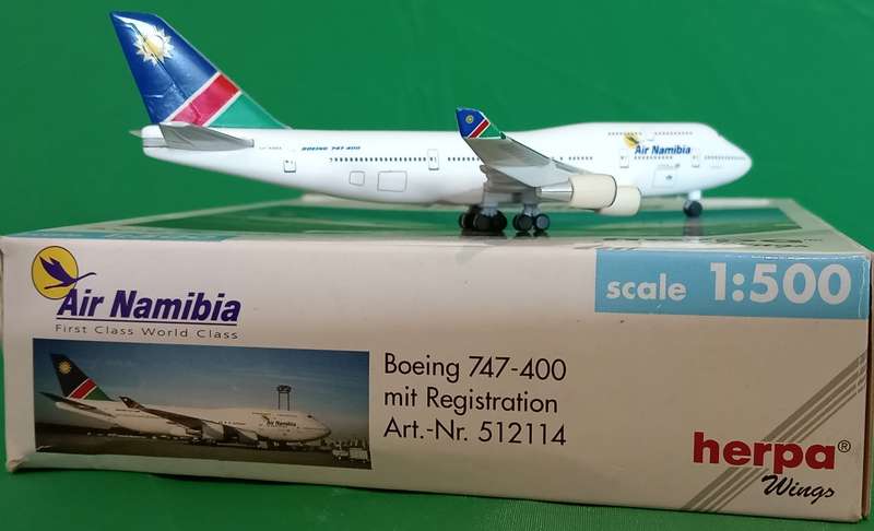 Herpa Wings, Air Namibia First Class World Class Boeing 747-400 scale 1:500 Airplane Model