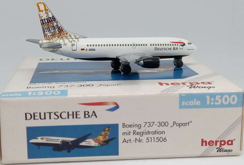 Herpa Wings, Deutsche BA, Boeing 737-300, Popart, Reg. D-ADBN, 511506, 1,500 Scale