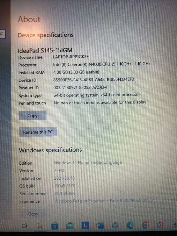 Lenovo IdeaPad Laptop. 15.6inch, Celeron CPU, 4GB Ram, 500GB HDD.