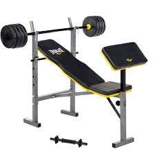 Everlast Force Bench with Barbell Bar, Dumbbell Handle & 18.2kg Weights - 12849 - Grade A Refurb