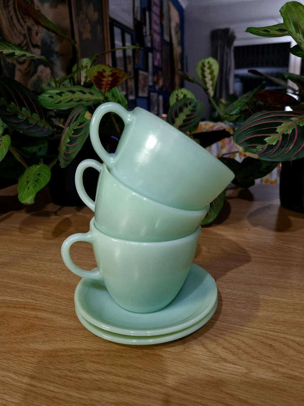 Jadeite Cups and Saucers