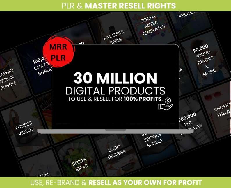 Digital Products Bundle Ideal for Passive Income, Private Label Rights & Master Resell Rights (MRR)