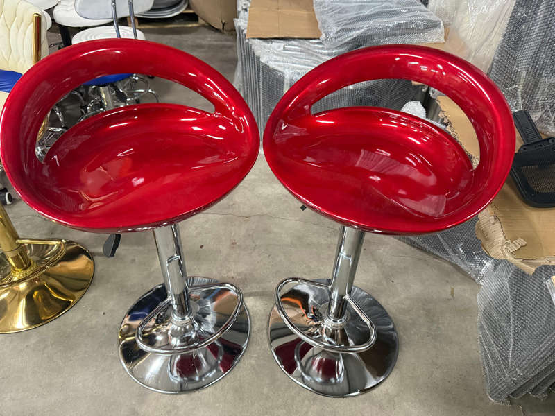 EggShell Single Barstool Glossy Swivel Stools with Chrome Base - Cherry Red