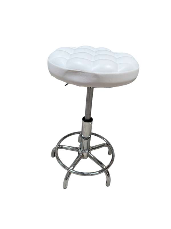Modern Round Salon Stool with Adjustable Height - White