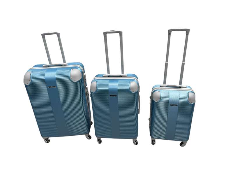 3 Piece Hard Outer Shell Luggage Set - BLUE Plastic Reinforced Edges