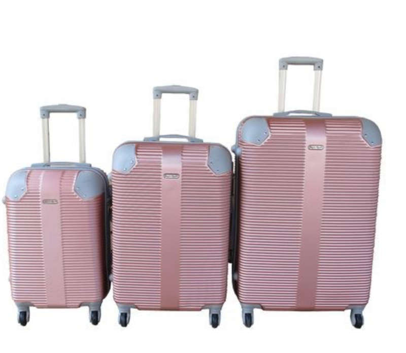 Large 31` Inch Size 3 Piece Hard Outer Shell Luggage Set - Deep Pink
