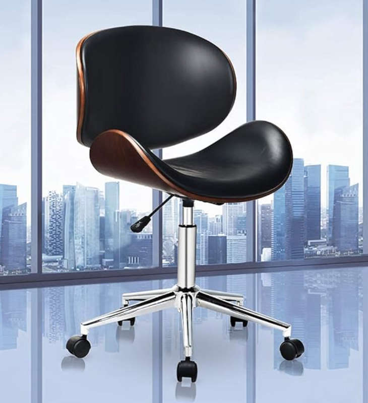 Stylish Wooden and PU Leather Office Desk Chairs - Black
