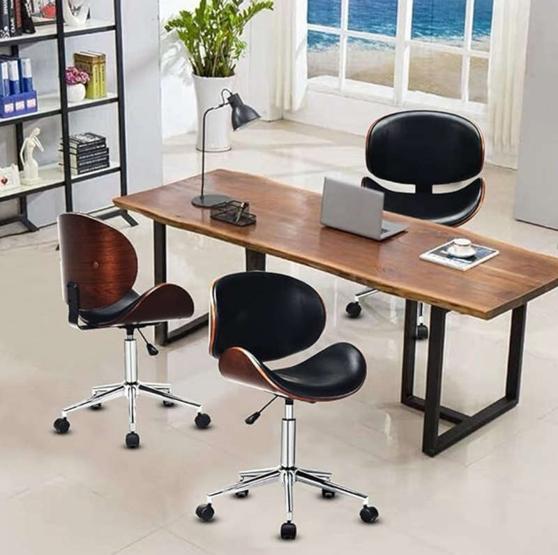 Stylish Wooden and PU Leather Office Desk Chairs - Black