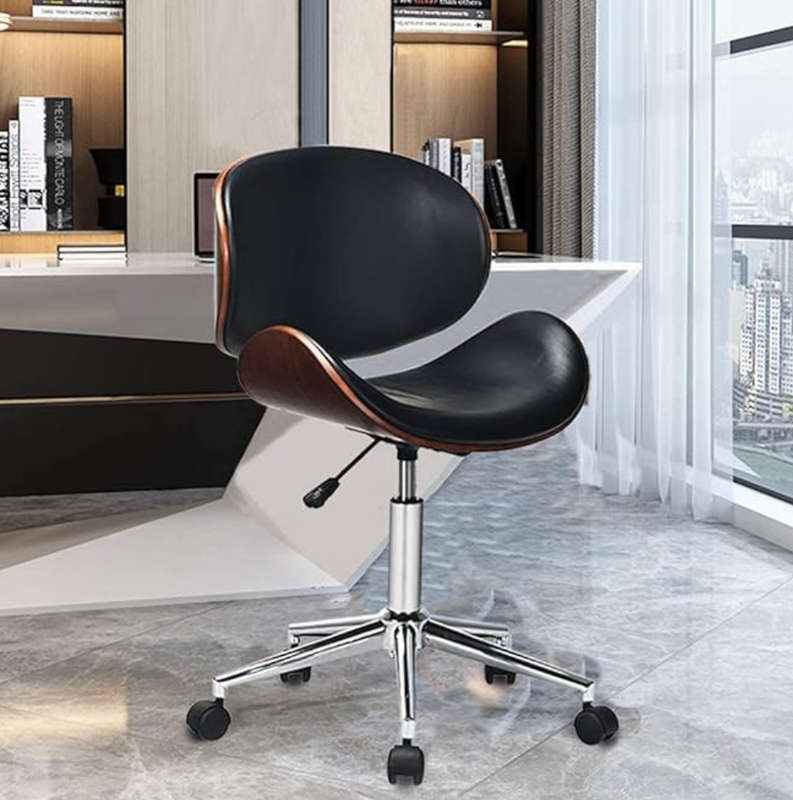 Stylish Wooden and PU Leather Office Desk Chairs - Black
