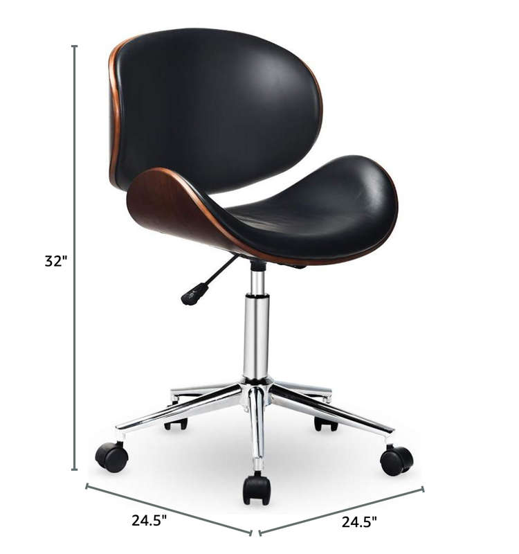 Stylish Wooden and PU Leather Office Desk Chairs - Black