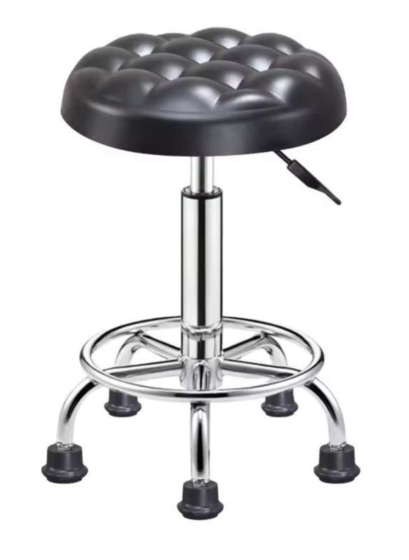 Static PU Cushion Modern Round Salon Stool with Adjustable Height - Black