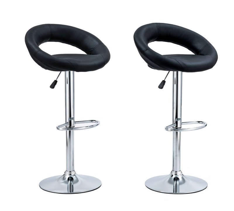 Set of 2 Modern Bar Stools PU Leather Kitchen Chairs - Black NEW