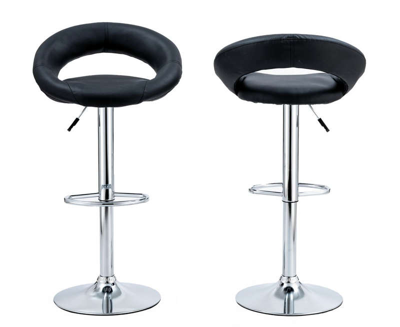 Set of 2 Modern Bar Stools PU Leather Kitchen Chairs - Black NEW