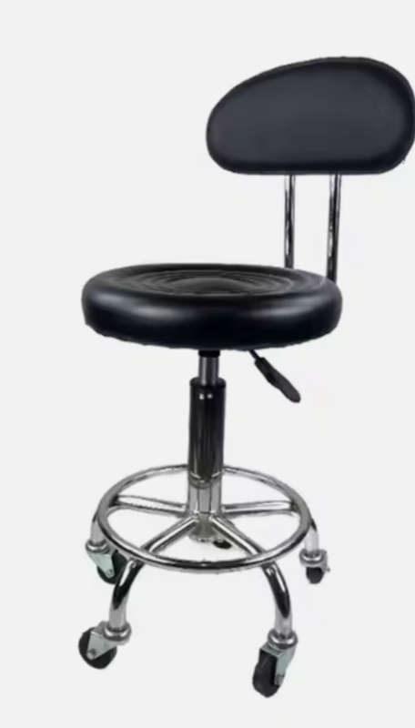 Stylist Modern Round Salon Stool with Adjustable Height and Back Rest
