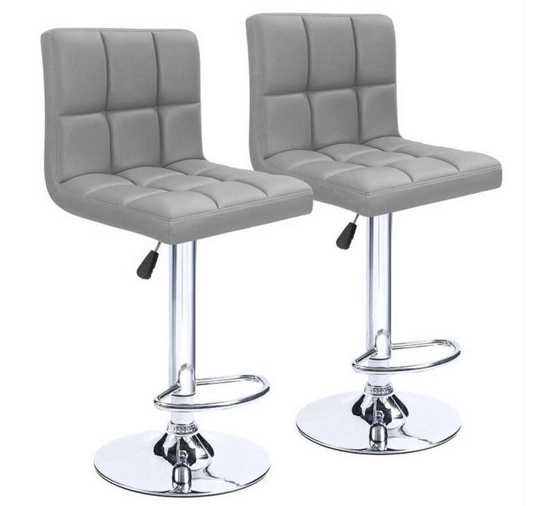 PU LATHER Padded Bar Stools / Kitchen Chairs - Set of 2 - Grey Colour DEMO READ DESCRIPTION