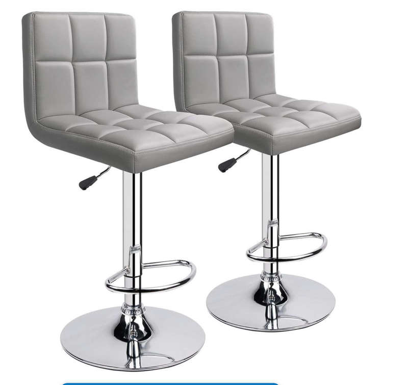PU LATHER Padded Bar Stools / Kitchen Chairs - Set of 2 - Grey Colour DEMO READ DESCRIPTION