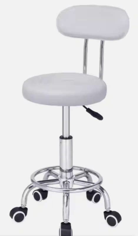 Stylist Modern Round Salon Stool with Adjustable Height and Back Rest - White Demo/Display