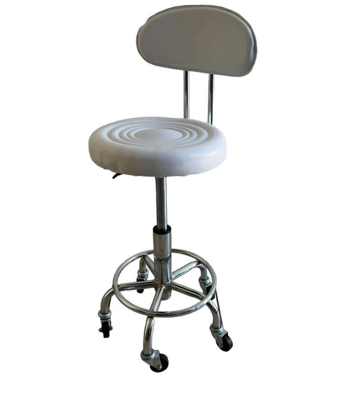 Stylist Modern Round Salon Stool with Adjustable Height and Back Rest - White Demo/Display