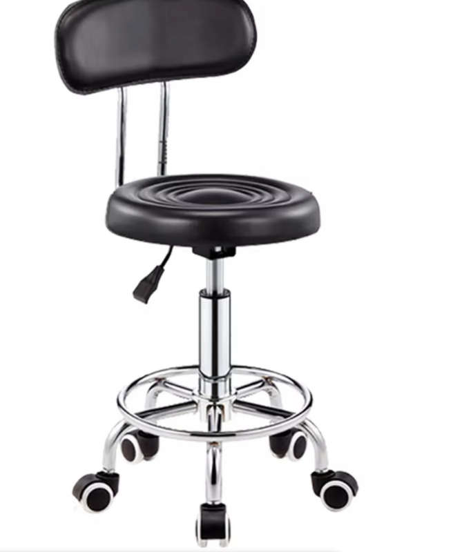 Stylist Modern Round Salon Stool with Adjustable Height and Back Rest - Black Demo/Display