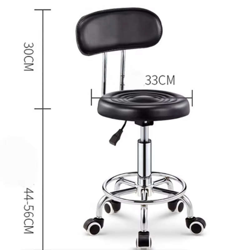 Stylist Modern Round Salon Stool with Adjustable Height and Back Rest - Black Demo/Display