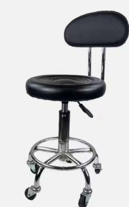 Stylist Modern Round Salon Stool with Adjustable Height and Back Rest - Black Demo/Display