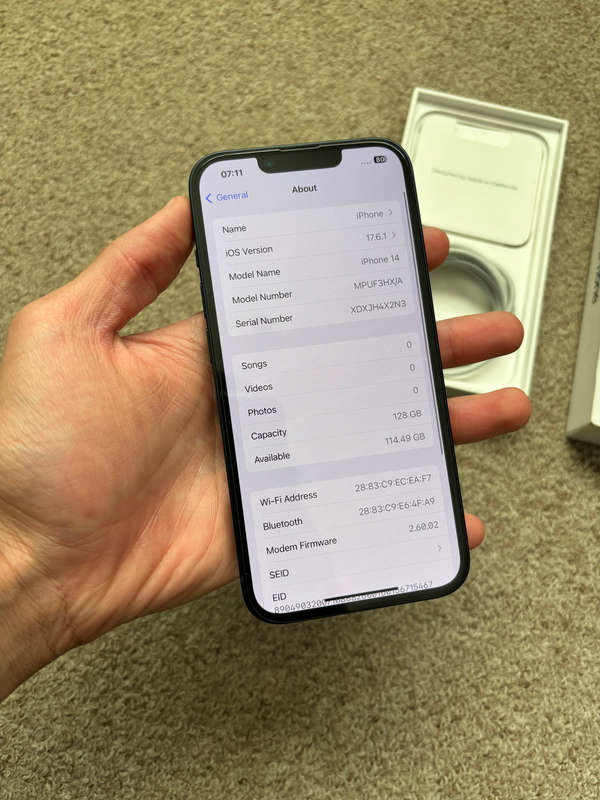 Apple iPhone 14 128gb 6gb ram dual sim with box and cable