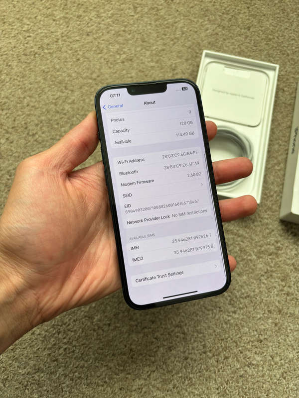 Apple iPhone 14 128gb 6gb ram dual sim with box and cable