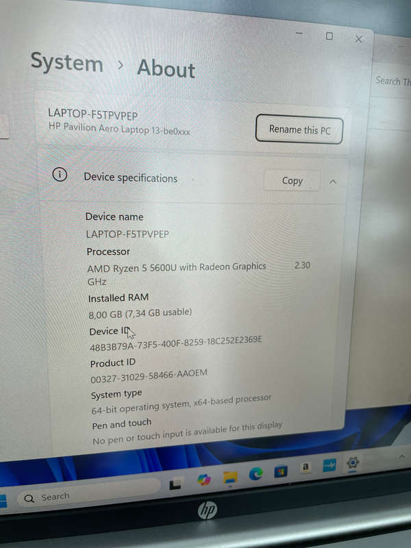 HP Pavilion Aero 13 Notebook PC  Ryzen 5-5600U / 13.3 WUXGA / 8GB RAM / 512GB SSD / Win 11 Home