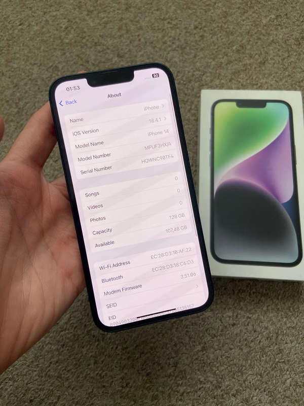 iPhone 14 128gb 6gb ram dual sim good condition with box