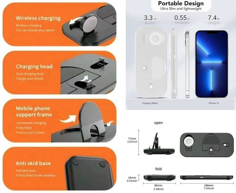 Foldable 3in1 Wireless Charging Dock Station