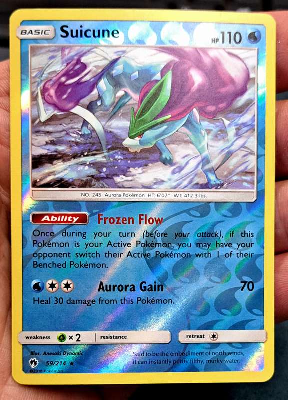 Pokemon Trading Cards -  Suicune - 59/214 - Rare Reverse Holo - Lost Thunder - NM