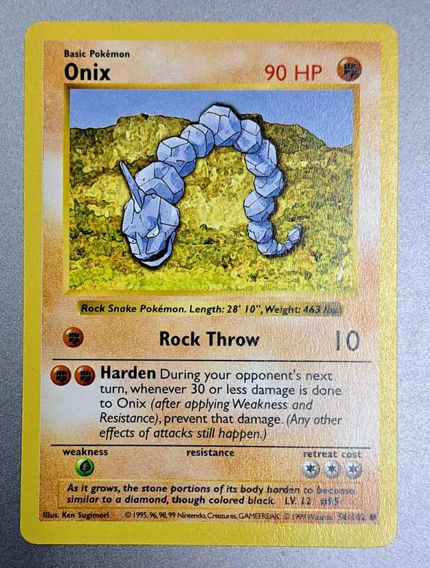Pokemon Trading Cards - Onix - 56/102 - (Shadowless) Base Set - NM