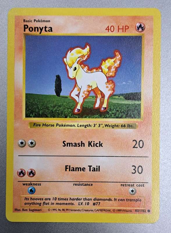 Pokemon Trading Cards - Ponyta - 60/102 - (Shadowless) Base Set - NM