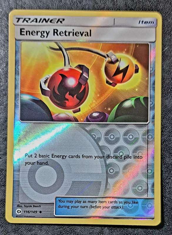 Pokemon Trading Cards - TCG - Energy Retrieval - 116/149 - Reverse Holo Sun & Moon Singles - NM