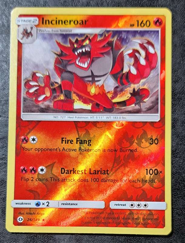 Pokemon Trading Cards - TCG - Incineroar - 26/149 - Reverse Holo Sun & Moon (Base Set) Singles - NM
