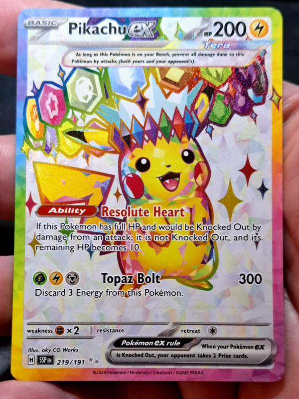Pokemon Trading Cards - Pikachu ex - 219/191 - Full Art Secret Rare - Surging Sparks - NM