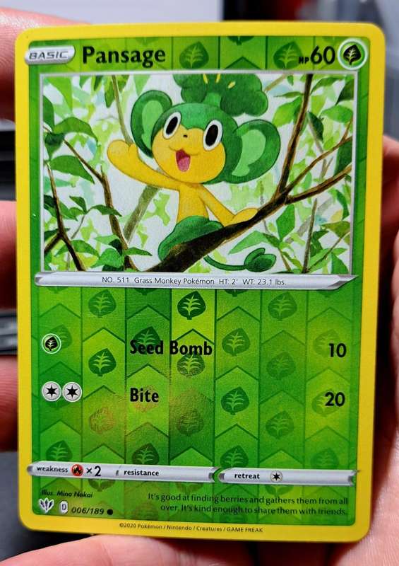 Pokemon Trading Cards - Pansage - 006/189 - Reverse Holo Sword & Shield: Darkness Ablaze - NM