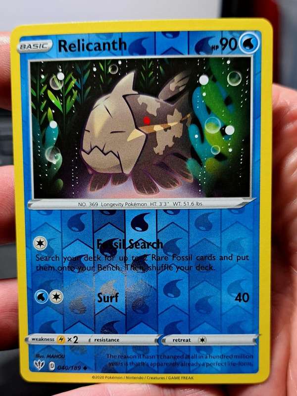 Pokemon Trading Cards - Relicanth - 040/189 - Reverse Holo Sword & Shield: Darkness Ablaze - NM