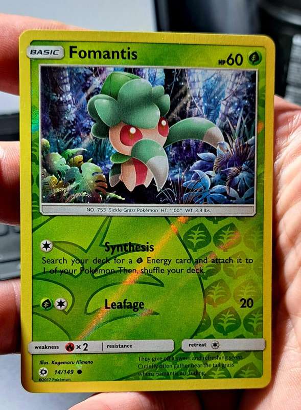 Pokemon Trading Cards - Fomantis - 14/149 - Common Reverse Holo Sun & Moon (Base Set)  - NM
