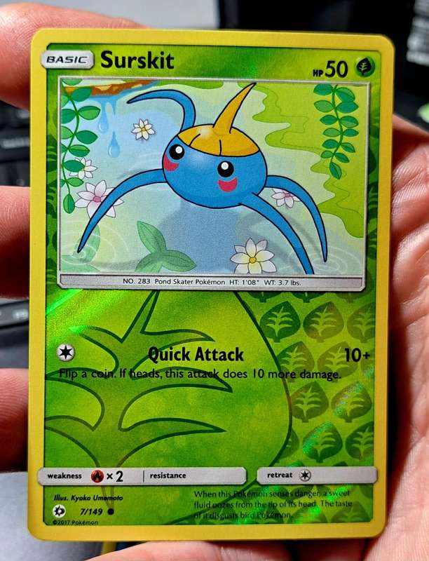 Pokemon Trading Cards - Surskit - 7/149 - Common Reverse Holo Sun & Moon (Base Set)   - NM