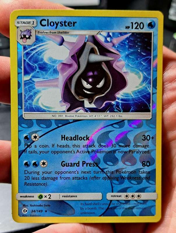 Pokemon Trading Cards - Cloyster - 34/149 - Rare Reverse Holo Sun & Moon (Base Set)  - NM
