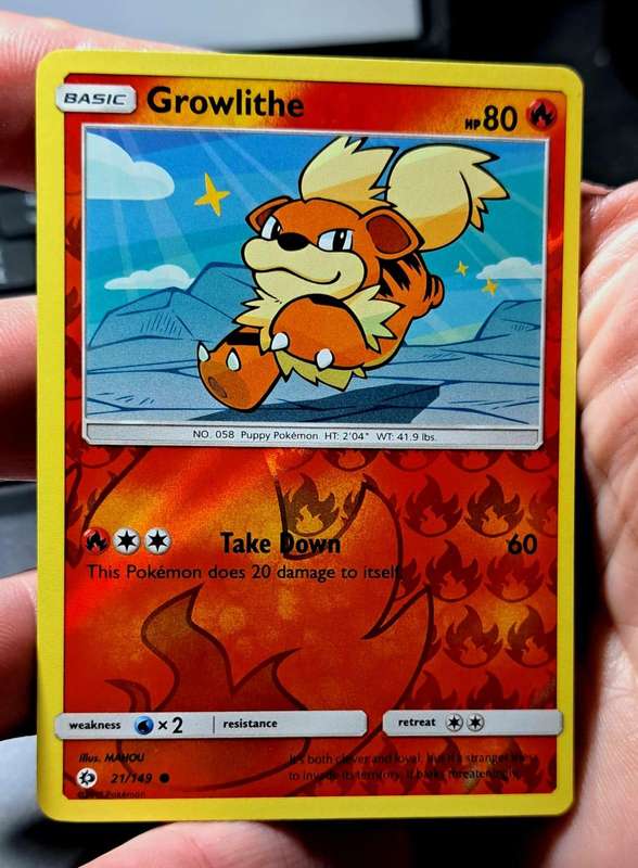 Pokemon Trading Cards - Growlithe - 21/149 - Common Reverse Holo Sun & Moon (Base Set)  - NM